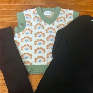 Zara Kids Vest, blk knit pants, blk knit dress